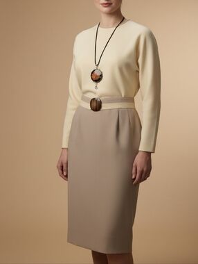 Cream and Taupe Pencil Skirt Bat Wing Dress Classic Vintage Handmade Classic